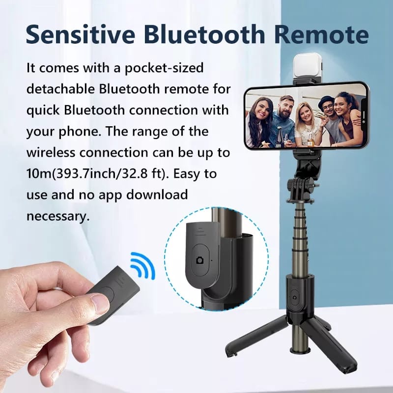 Tongsis Tripod Bluetooth Remote Selfie Stick Lampu LED Flash 3 in 1 Phone Holder Hp Fill Light Multifungsi