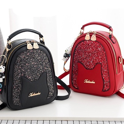 Tas multifungsi Wanita Mewah Baru Tas Wanita Tas Desainer Busana Gadis Tas Bahu Kasual All-Match Berpayet Kucing Siswa