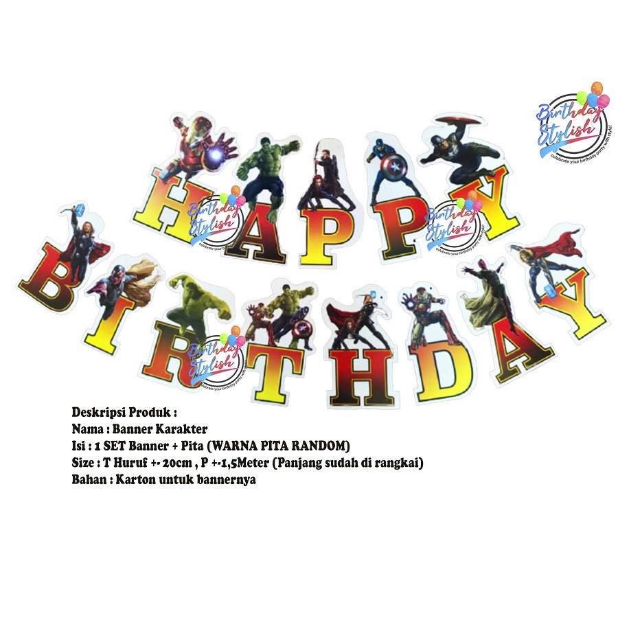 Banner Avengers  Besar/ Bunting Flag Avengers/ Baner Avengers Ulang Tahun/ Banner Karakter