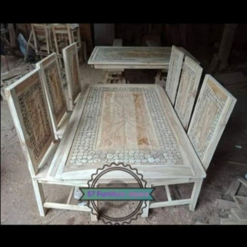 Meja makan kursi 6 kayu jati mentahan jepara