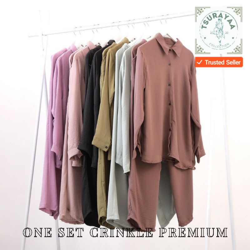 One Set Wanita Crinkle Airflow Polos Premiun High Quality