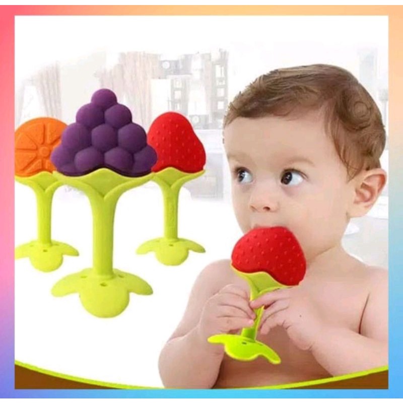 MAINAN GIGITAN BAYI BENTUK BUAH SILIKON TEETHER LATIH GUSI DAN GENGGAM