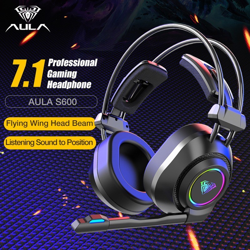 Headset Gaming AULA S600 USB Virtual 7.1 Surround-RGB Light-AULA S-600