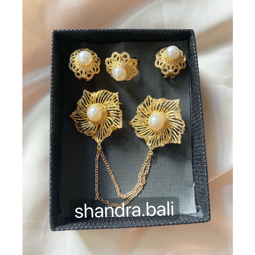 Set Bros Kancing Peniti Kurnia Alpaka Sepuh Emas Perhiasan Aksesoris Baju Adat Kebaya Bali