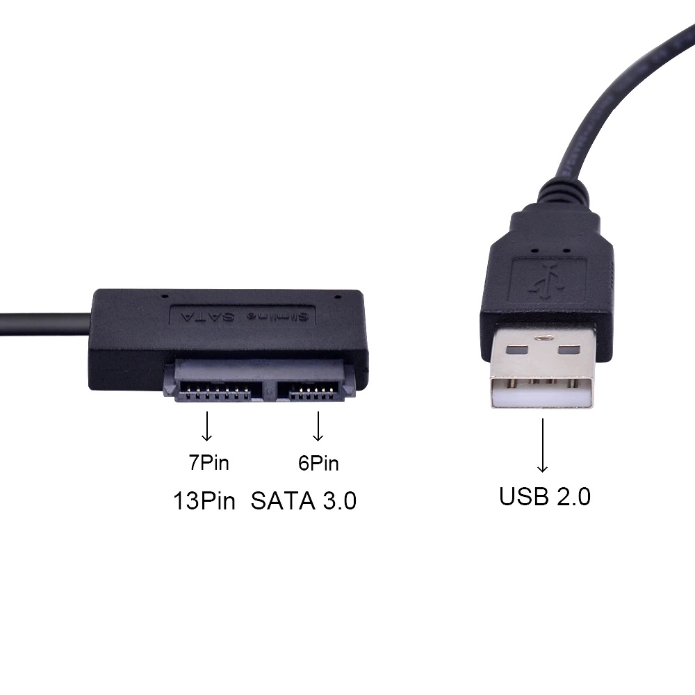 1pc Kabel Adapter Converter USB 2.0 Sata 13 Pin Untuk Laptop / Notebook / CD / DVD ROM Drive Slimline