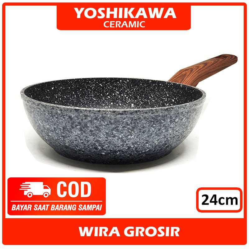 Yoshikawa Frying Deep Wok Pan Keramik Tanpa Minyak  24cm 