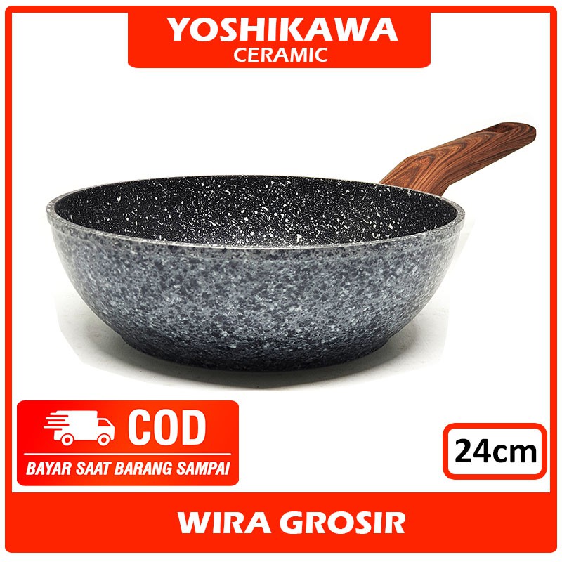 Yoshikawa Frying Deep Wok Pan Keramik Tanpa Minyak 24cm Yoshikawa Frying Deep Wok Pan Keramik Tanpa Minyak 24cm