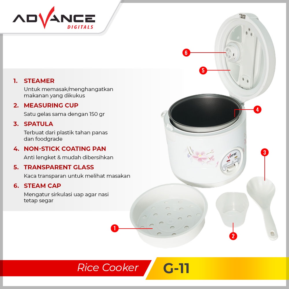 Advance Rice Cooker 1.2L Magic Com 380W G11 Garansi 1 Tahun