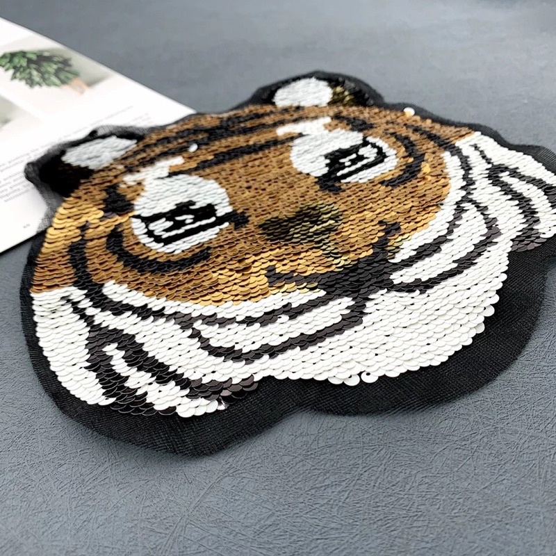 Flip Sequin Fashion Tiger Panda Clothing Embroidered Patch DIY Trend Sewing Hoodies T-shirt Patches on clothes