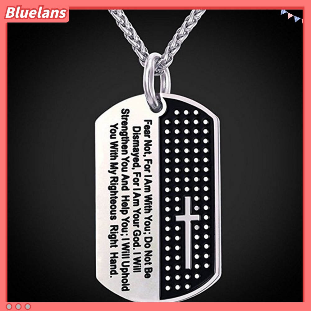 Bluelans Stainless Steel Dog Tag Cross Bible Verse Pendant Men Necklace Christian Jewelry