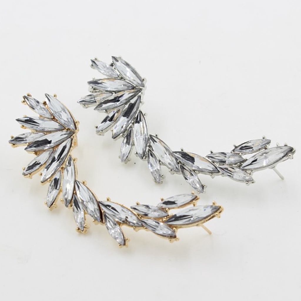 Hu Hu Hu Hu Hu Alat Bantu Pasang Kacamata♡ 1pc Anting Klip Bentuk Daun Aksen Berlian Imitasi Gaya Boho Tahan Lama Untuk Pesta