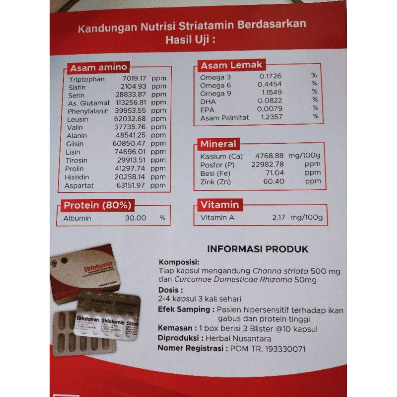 striatamin suplemen kapsul albumin ekstrak ikan gabus 1 strip