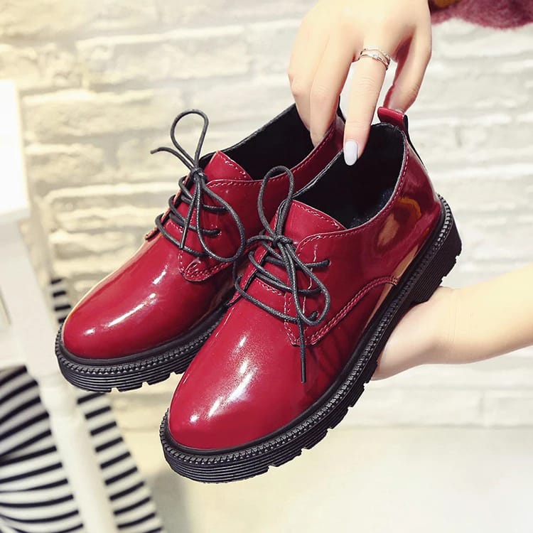 02.02 COD SEPATU WANITA SEMI BOOTS / GLOSY RED TERBARU BEST SELLER AD 01