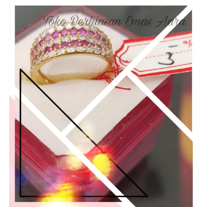 Cincin Emas 375 Full Permata Pink Putih