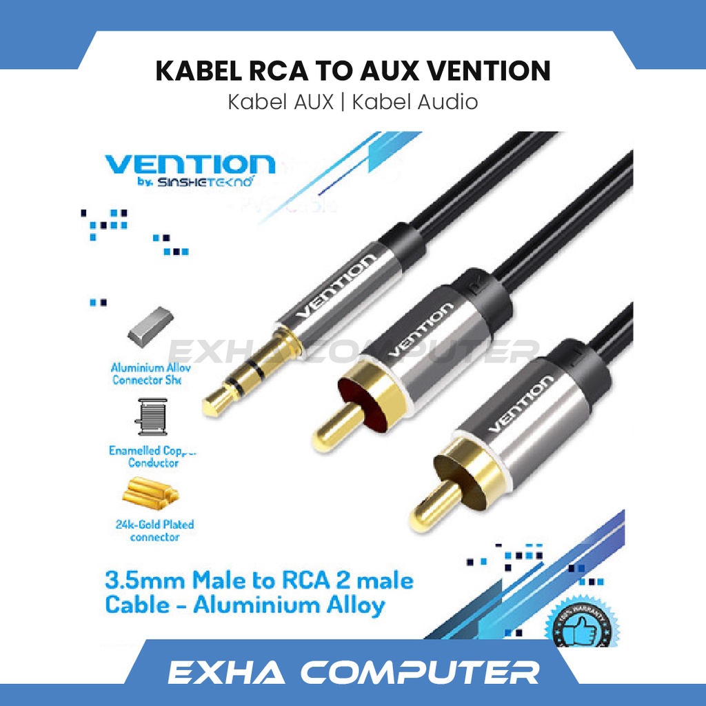 Kabel RCA to AUX Audio Jack 3.5mm Vention Gold - Kabel RCA to AUX