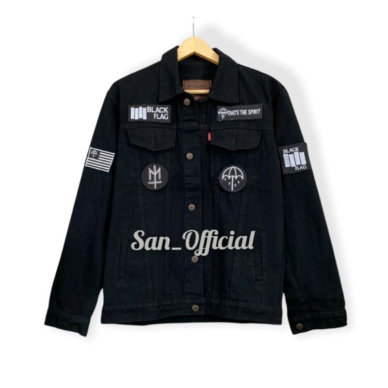 JAKET DENIM Keren / JAKET JEANS Pria Keren MURAH Kualitas Premium PATCH Sudah Terpasang (Bisa COD)-HITAM BLACK FLAG