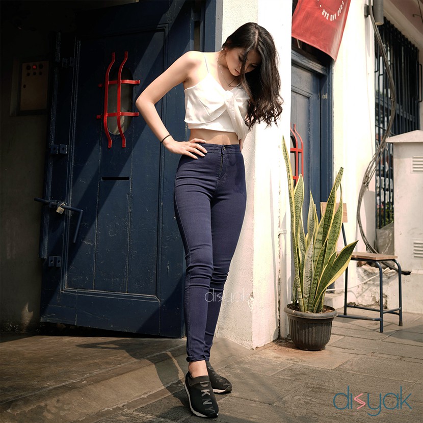 DISYAK - HIGHWAIST Blue Black Premium Soft Jeans Strecth 7003-9003