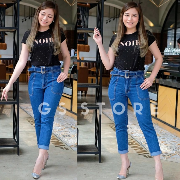 GS-Celana Jeans Boyfriend  Adisya Belt -Jeans Non Streetch Premium Quality