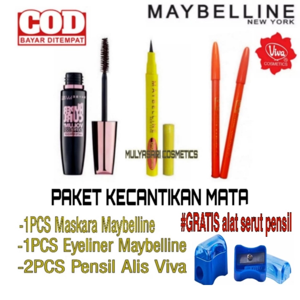 PROMO PAKET HEMAT KECANTIKAN MATA - Maskara Maybelline The Hypercurl Volum Express Waterproof - Eyel