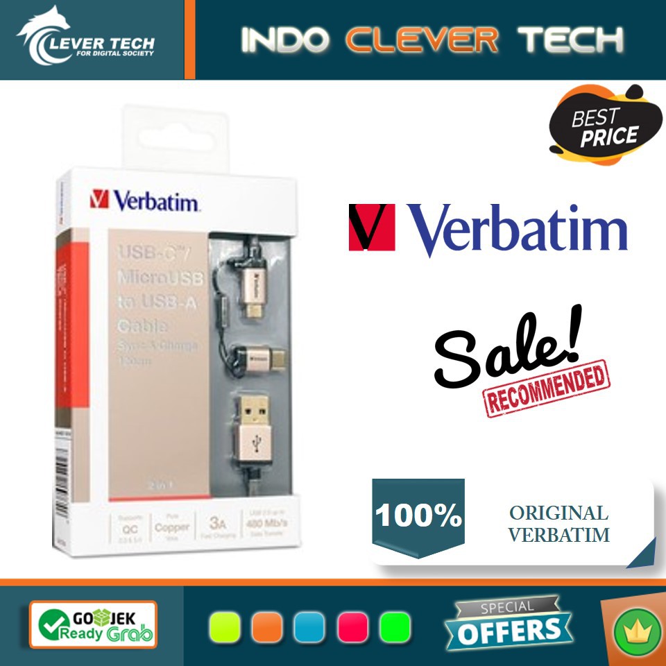 Verbatim 2in1 Type C &amp; Micro USB to USB Cable 120cm 65292