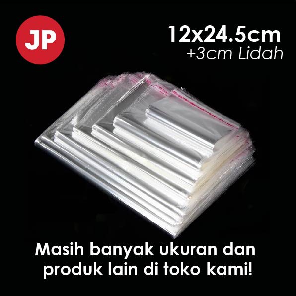 PLASTIK OPP LEM ukuran 12x27,5cm (1 pack isi 100 pcs)