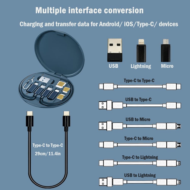 5 IN 1 Kabel Data / Charger USB Tipe-C 60w Fast Charging Dengan Kotak Penyimpanan Untuk Huawei