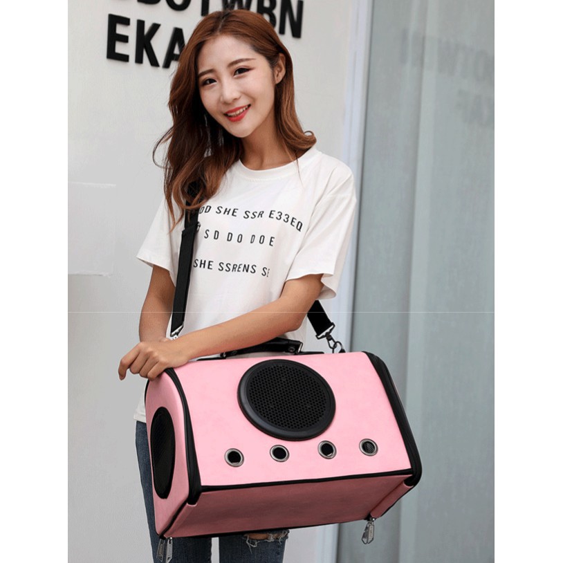 Adda Home - Tas Pet Carrier Anjing Kucing Kelinci Slempang Bahan PU Waterproof 43x25x29cm