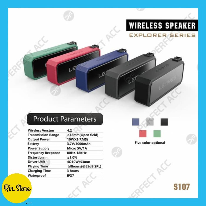 speaker kualitas terbaik suara mantap LENYES BLUETOOTH SPEAKER S107 WATERPROOF original portable