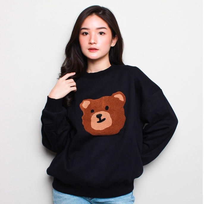 AMBLER Korea Boucle Bear Sweatshirt Black 100% Original