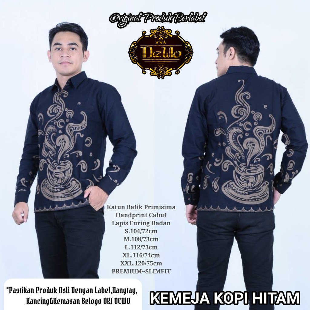 Kopi Hitam Kemeja Batik Pria Lengan Panjang Full Furing by Dewo