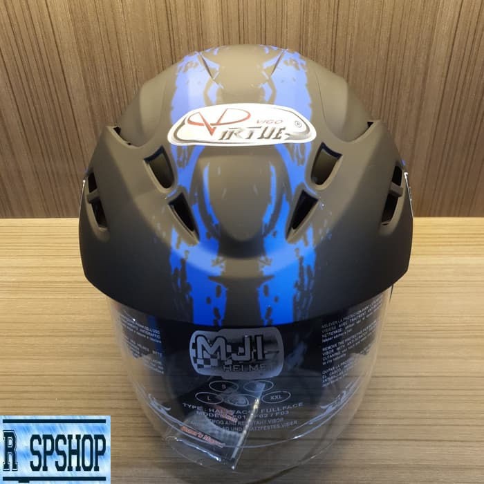 Helm Half Face DewasaSingle VisorSNI Virtue Tarantula Black Blue Doff