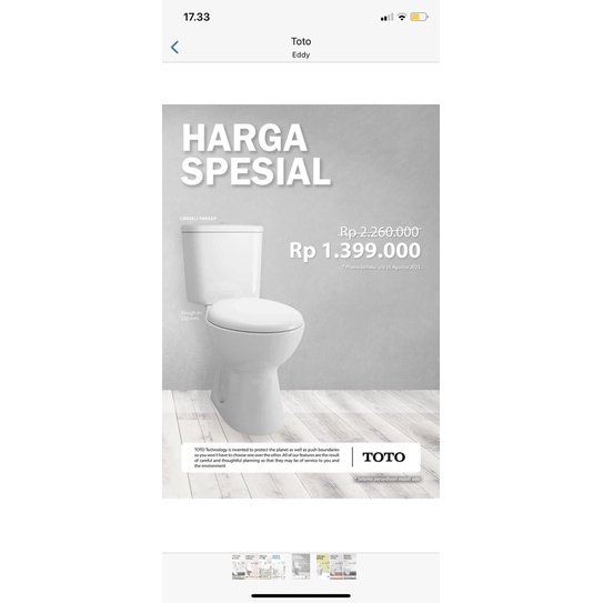 Closet toto Cw 633 jw putih promo 5 juli- 15 agus 2021