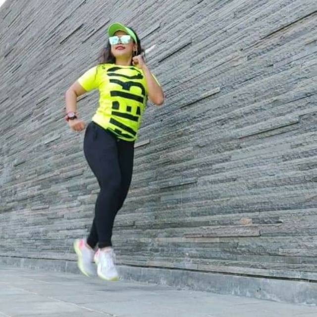 Jual baju senam murah sxb aerobic flow yellow short Sleeve and speedpocket pant/joger