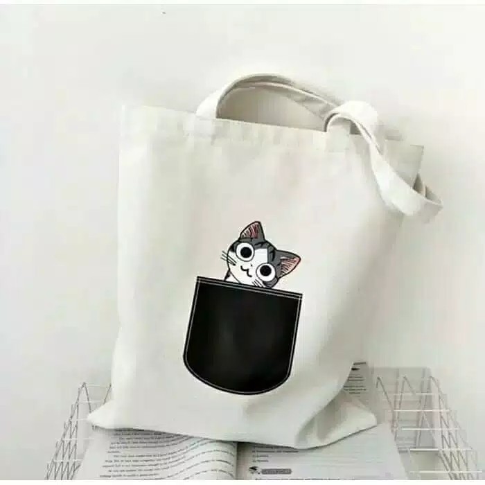 (1 KG BISA MUAT 10 PCS ) D003 TOTEBAG / TOTE BAG WANITA RESLETING TAS TOTE KPOP KARAKTER TAS KANVAS