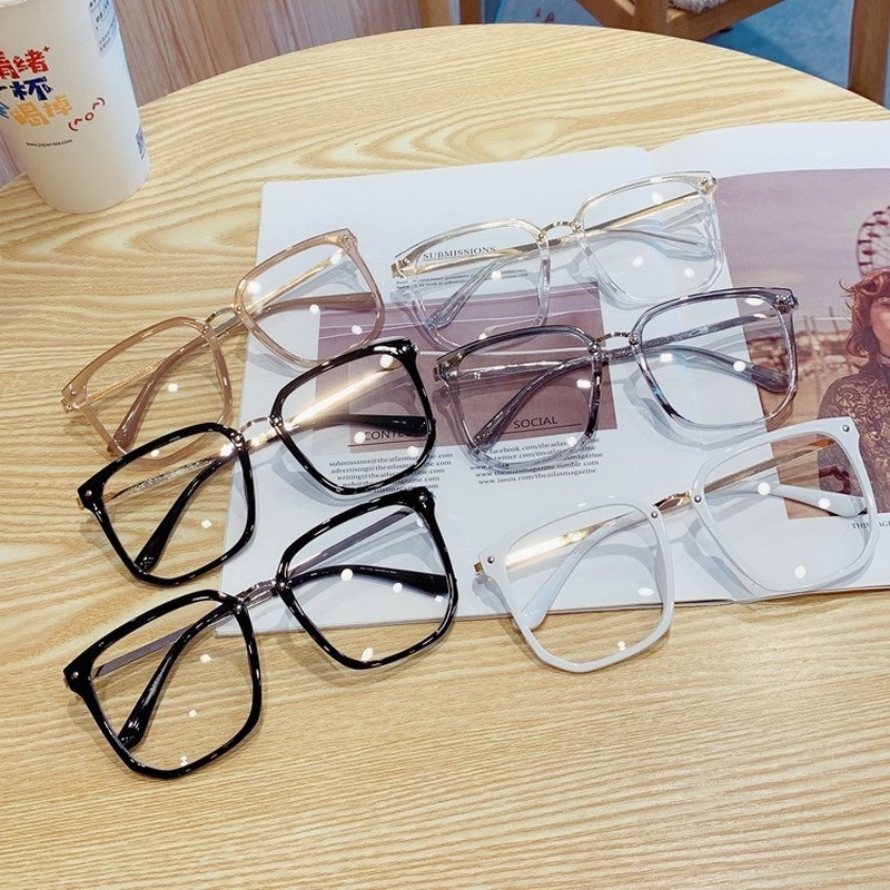 (YUZHU) Korean Style Transparent Anti-blue Light Glasses New Fashion Oversized Square Frame Glasses Women