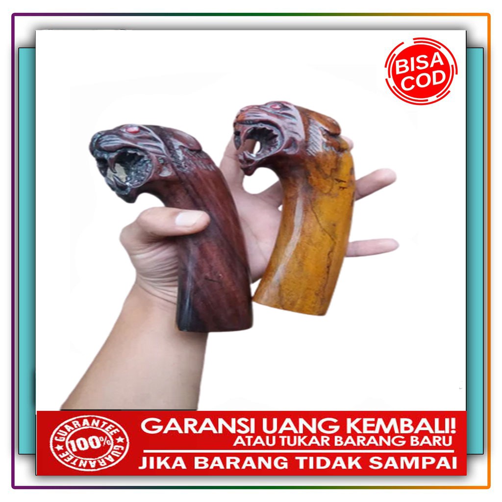 Gagang Golok Kayu Sanokling Ukir Macan  | Perah bedog
