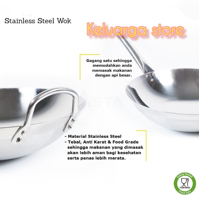 wajan gagang nasi goreng mie wajan stainlessteel wok 32 cm /Panci Wajan Anti Karat / Panci Stainless Steel Gagang Satu – Chef Wok 32 CM