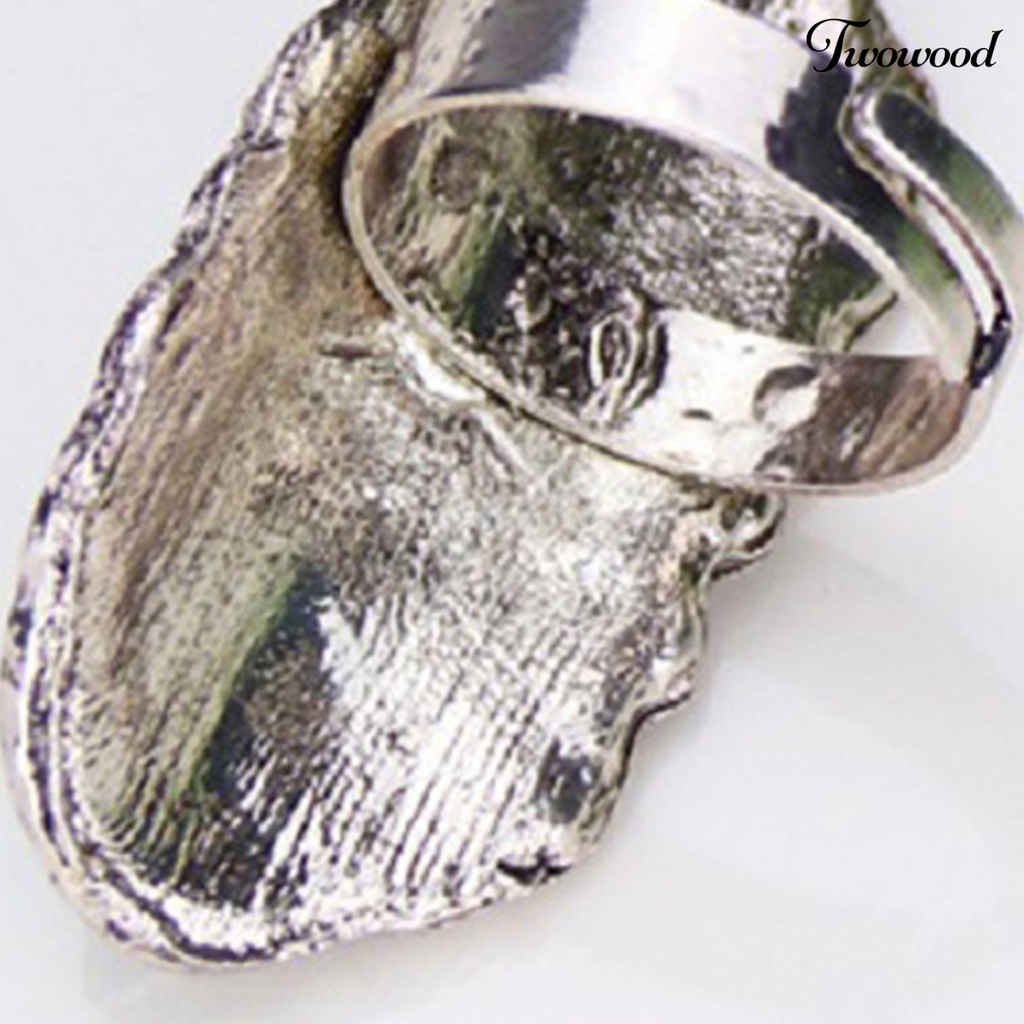 Twowood Stone Rings Bohemian Style Adjustable Green Stone Carved Flower Oval Opening Ring for Party