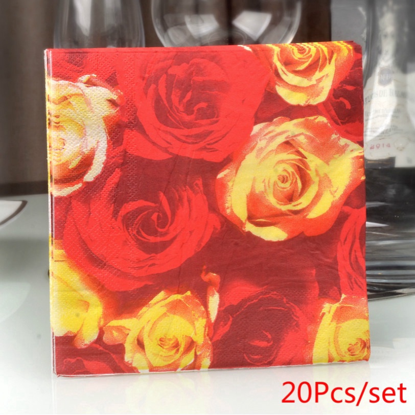 20pcs/set Red Rose Paper Napkins Festive &amp; Party Supplies Tissue Serviette