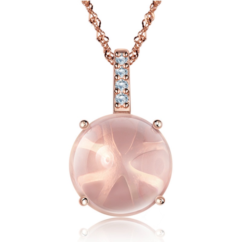 [Ready Stock]Fashion Silver Plated Inlaid Pink Crystal Pendant Necklace