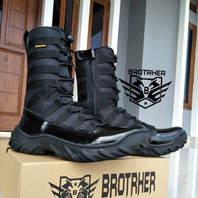 SEPATU PDL NINJA KULIT KILAP GLOSY PAKAI RESLETING OUTSOLE KARET SUDAH DI SOL KELILING