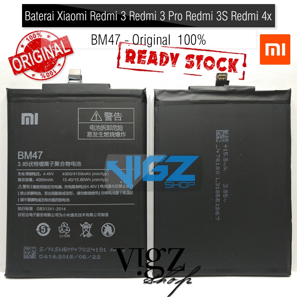 Baterai Xiaomi Redmi 3 Redmi 3 Pro Redmi 3S Redmi 4x BM47 Original 100%