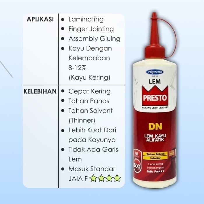 

Lem Presto DN 600 G / Putih Kayu Hpl Mebel Tacosheet Kualitas Terjamin