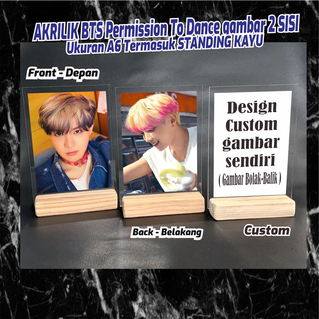 Akrilik Photo Kpop 2 sisi termasuk stand kayu
