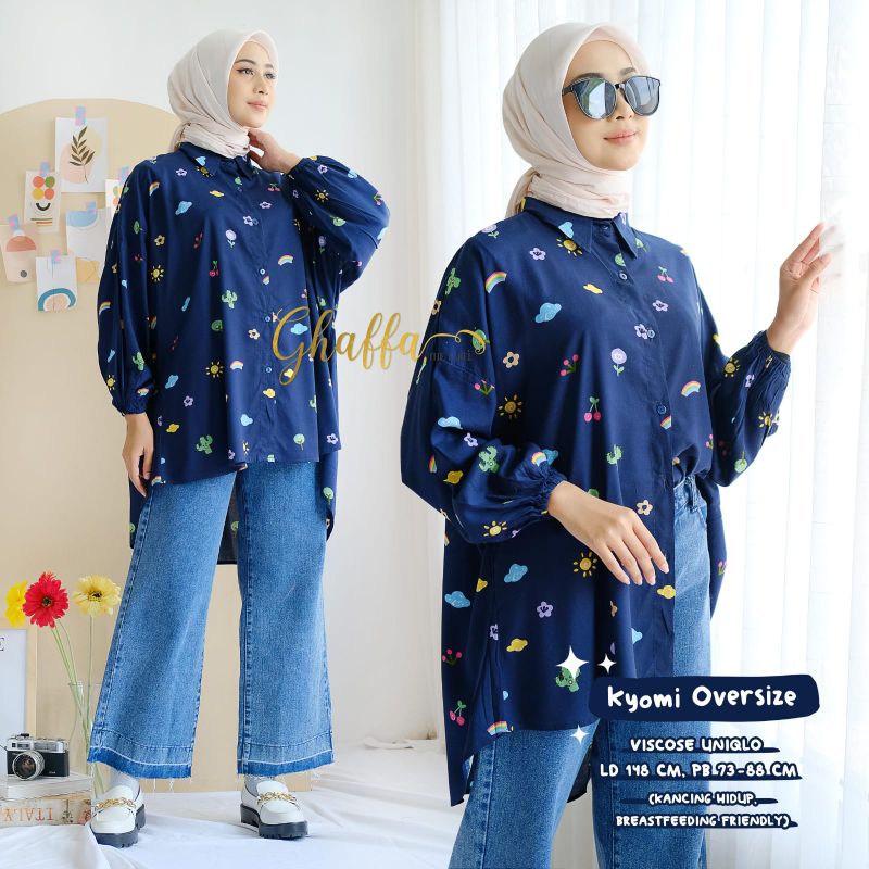 KYOMI OVERSIZE BY GHAFFA THE LABEL ( BLOUSE MOTIF) Blouse muslimah rayon