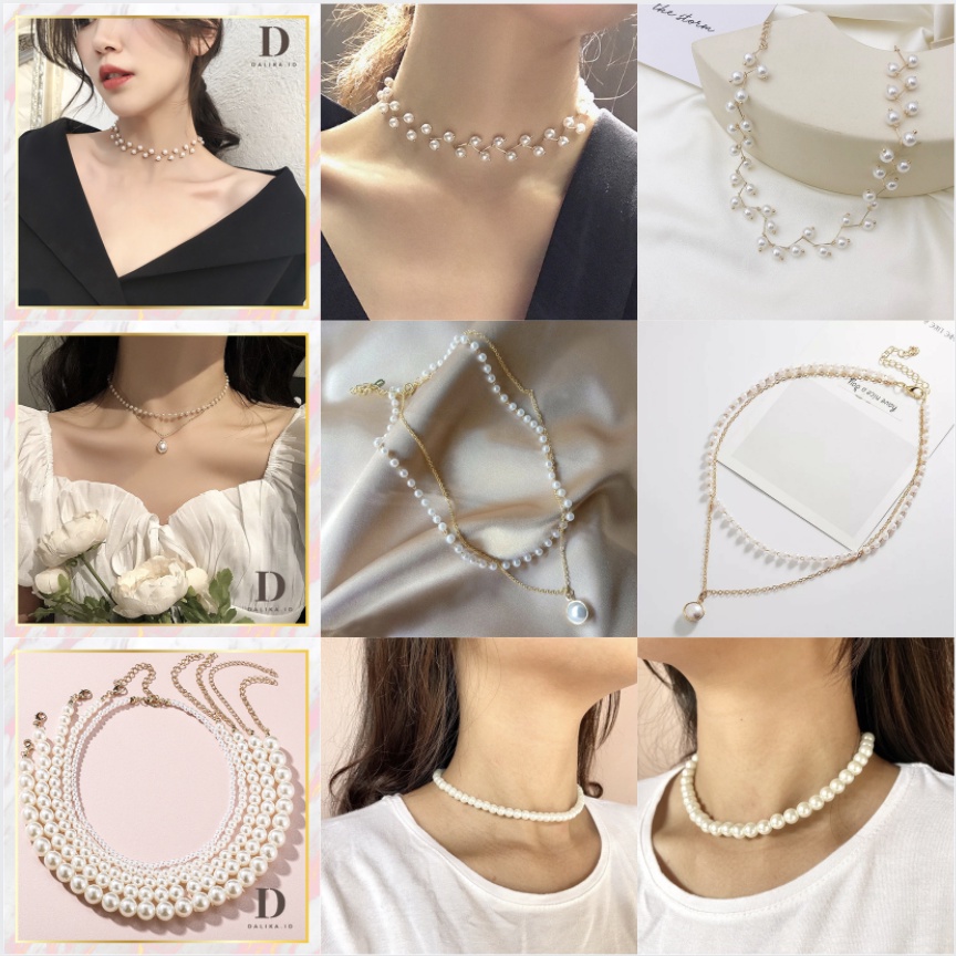 Kalung Mutiara Rantai Wanita Necklace Pearl Koin/Hati/Kupu/Bulan Korea Fashion