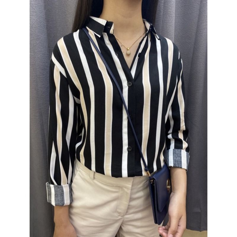 Kemeja Salur / Kemeja Wanita Salur Lengan Panjang / Kemeja Kasual wanita / Atasan Wanita Kemeja Salu