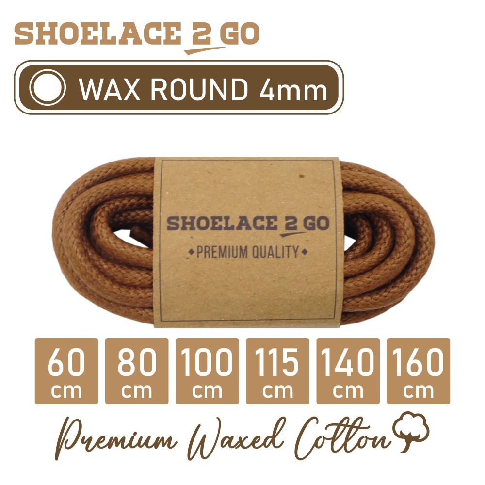 SHOELACE 2 GO PREMIUM TALI SEPATU LILIN WAX BULAT ROUND - WR4 - C1 - BROWN - 4MM