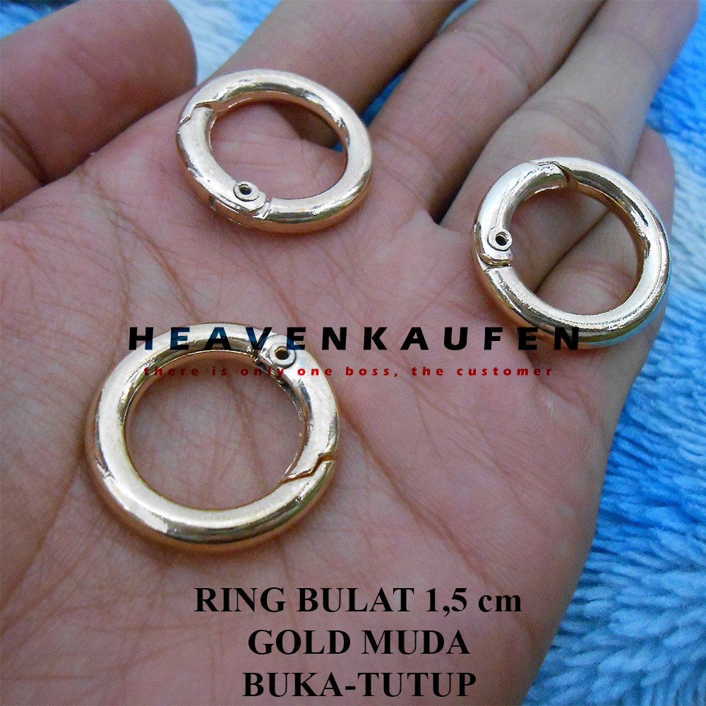 Ring Bulat / Ring O Buka - Tutup Diameter 1,5 cm Tebal 4 mm Gold Muda / Emas Muda