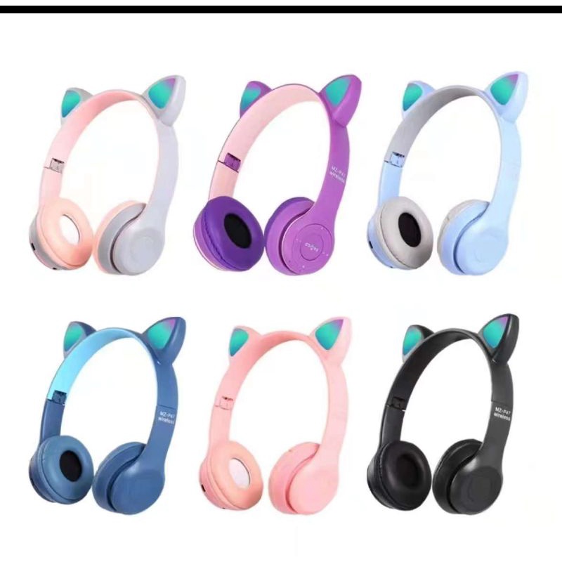 Headset Headphone bluetooth Led Kucing